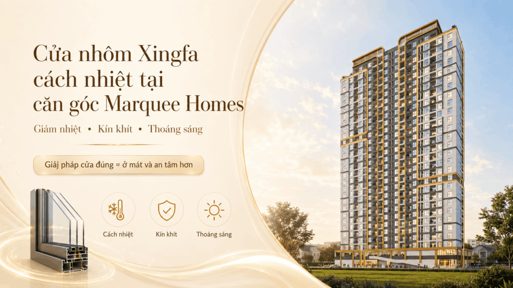 Cửa nhôm Xingfa cách nhiệt tại căn góc Marquee Homes.